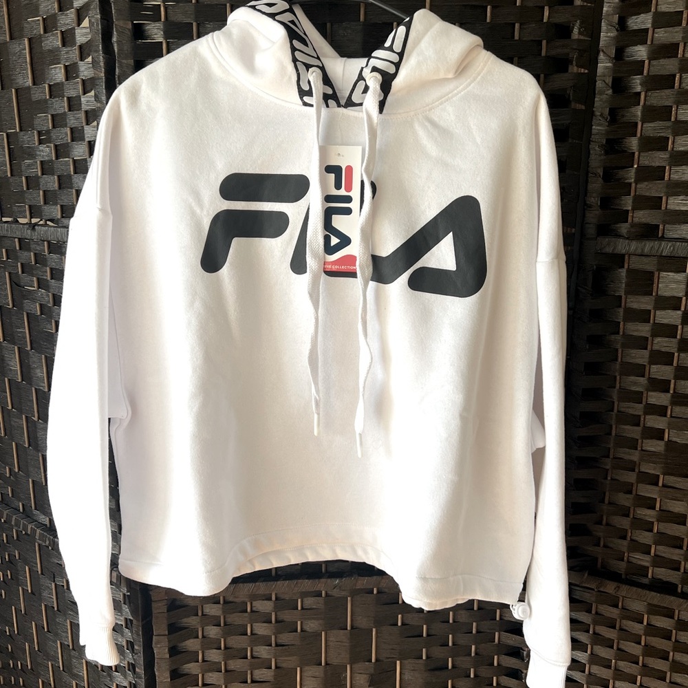 NWT White Fila Cropped Hoodie